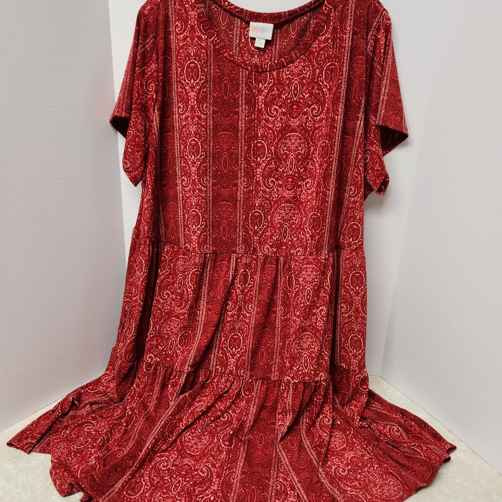 LuLaRoe Red Paisley Tiered Dress Ariel Pockets Sz 2X